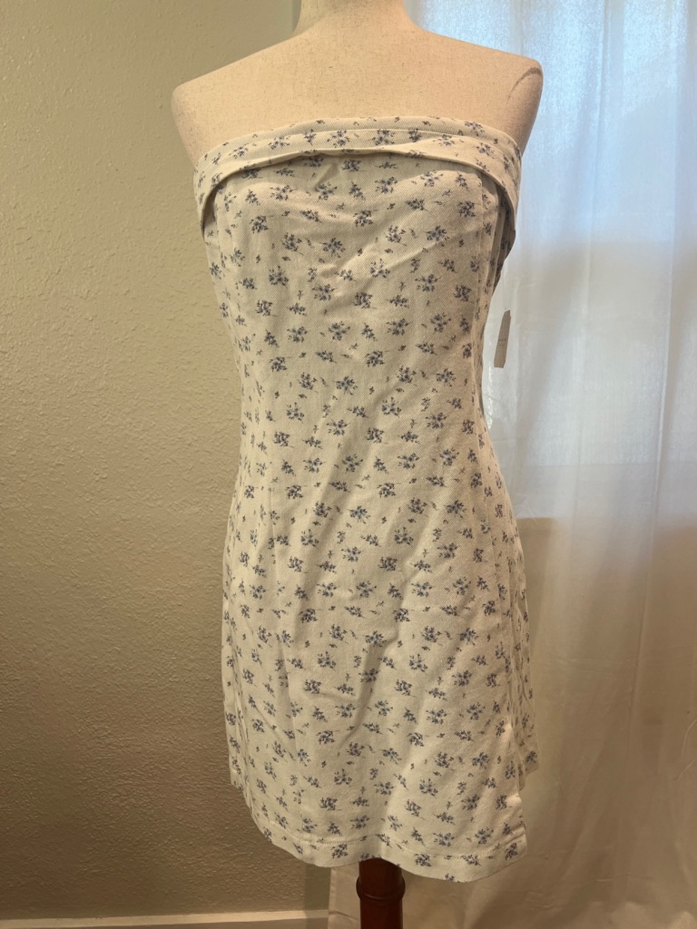 Altar'd State Strapless White Dress with Blue Floral Print